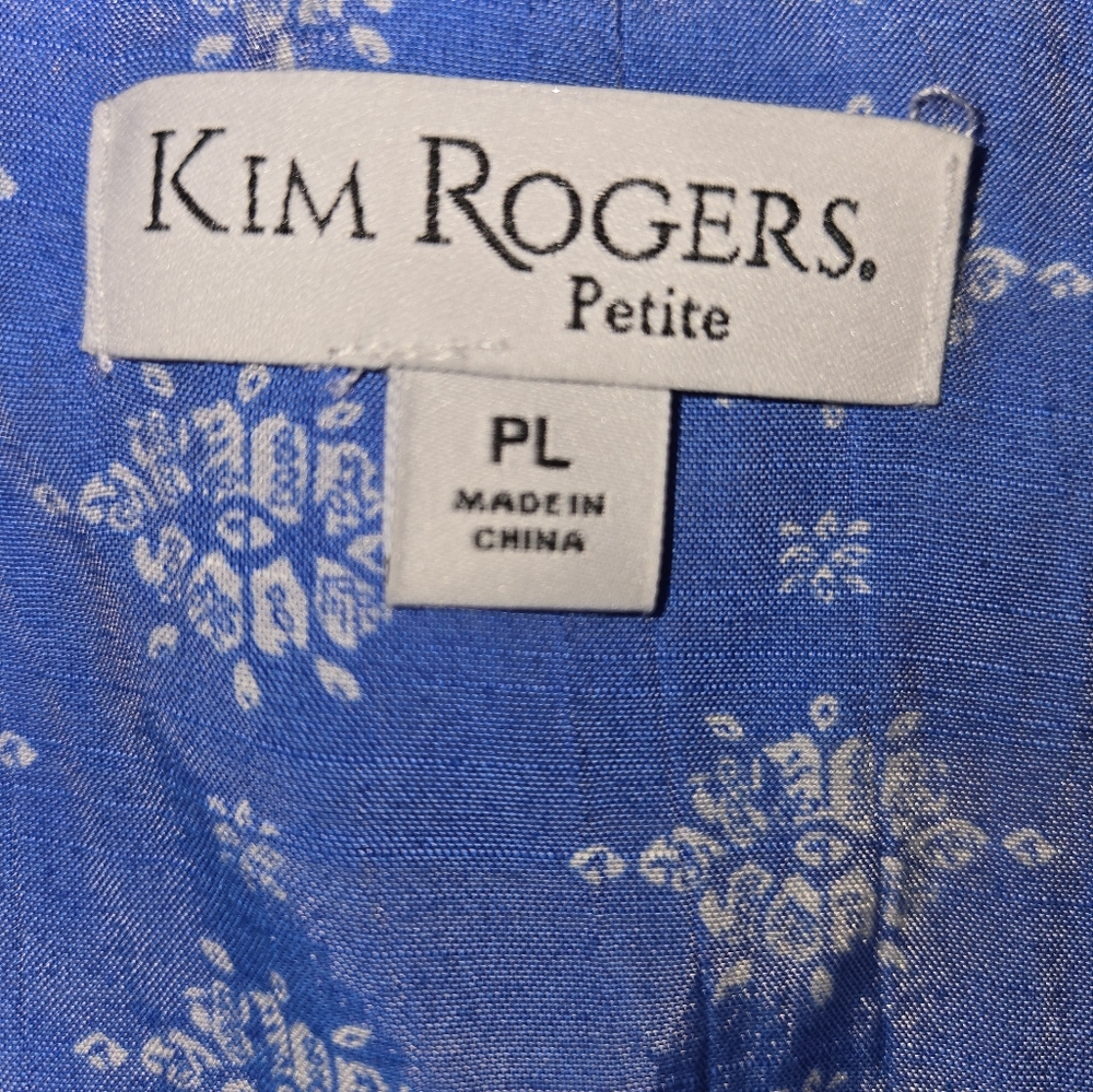 NWOT Women's Kim Rogers Blue White 3/4 Sleeve Relaxed Blouse Size Petite Large - Picture 6 of 8